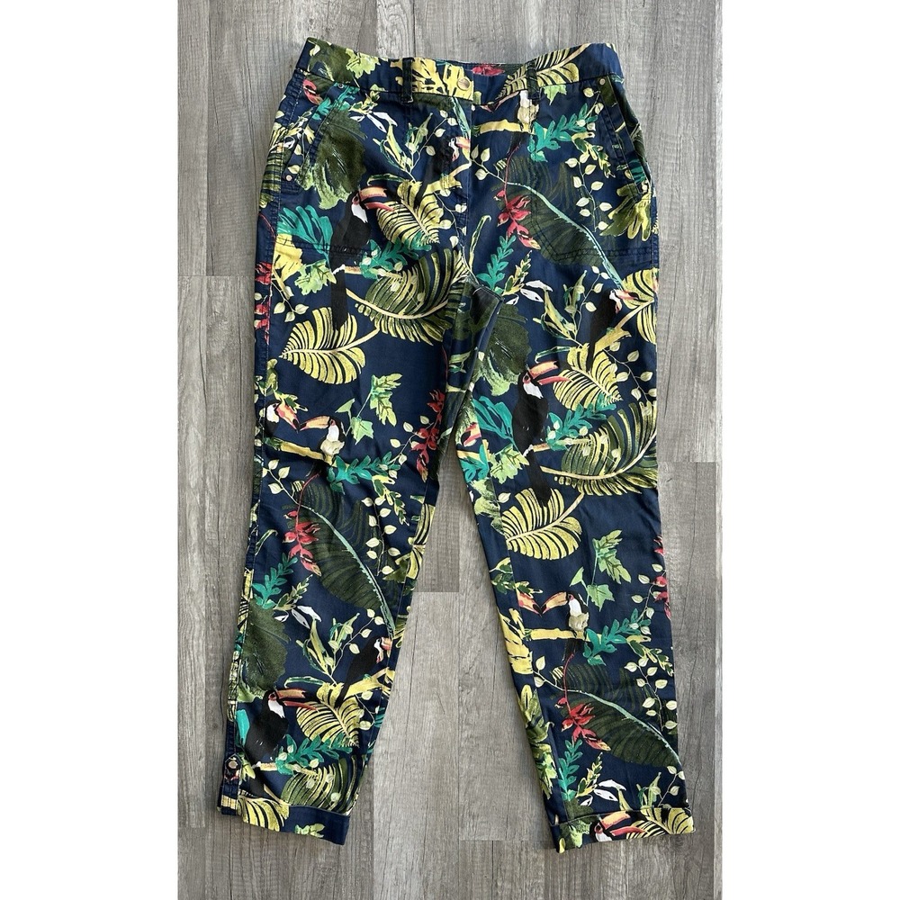 Chico's Women's Ankle Pants Size 0 US Small Navy Blue Tropical Toucan Print